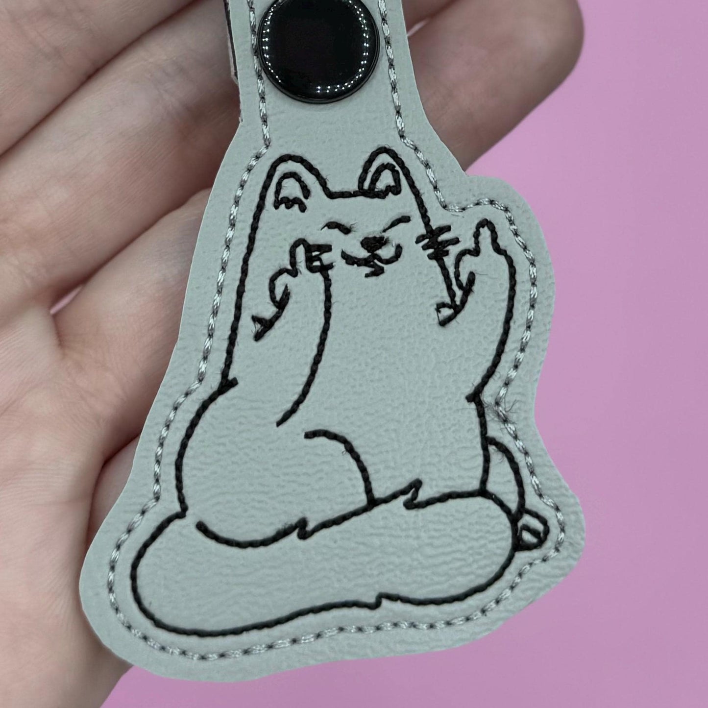 Middle Finger Flipping Off Gray Cat Keychain