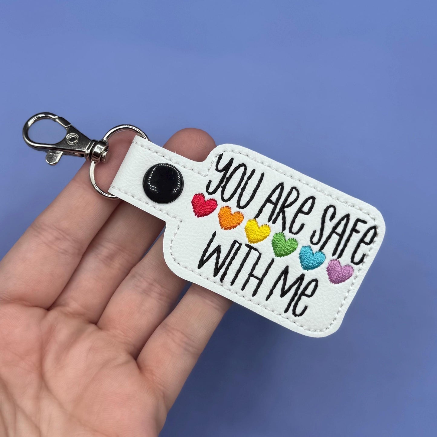 You Are Safe With Me Rainbow Hearts Keychain Tag Lanyard