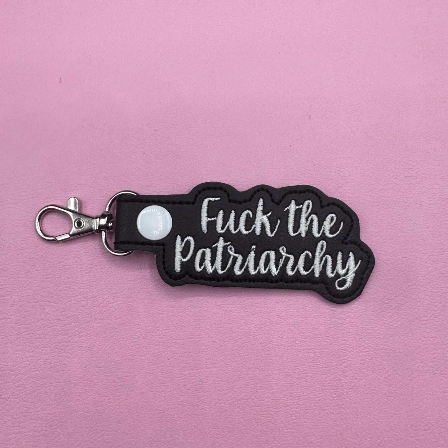 Fuck the Patriarchy Black and White keychain snap tab