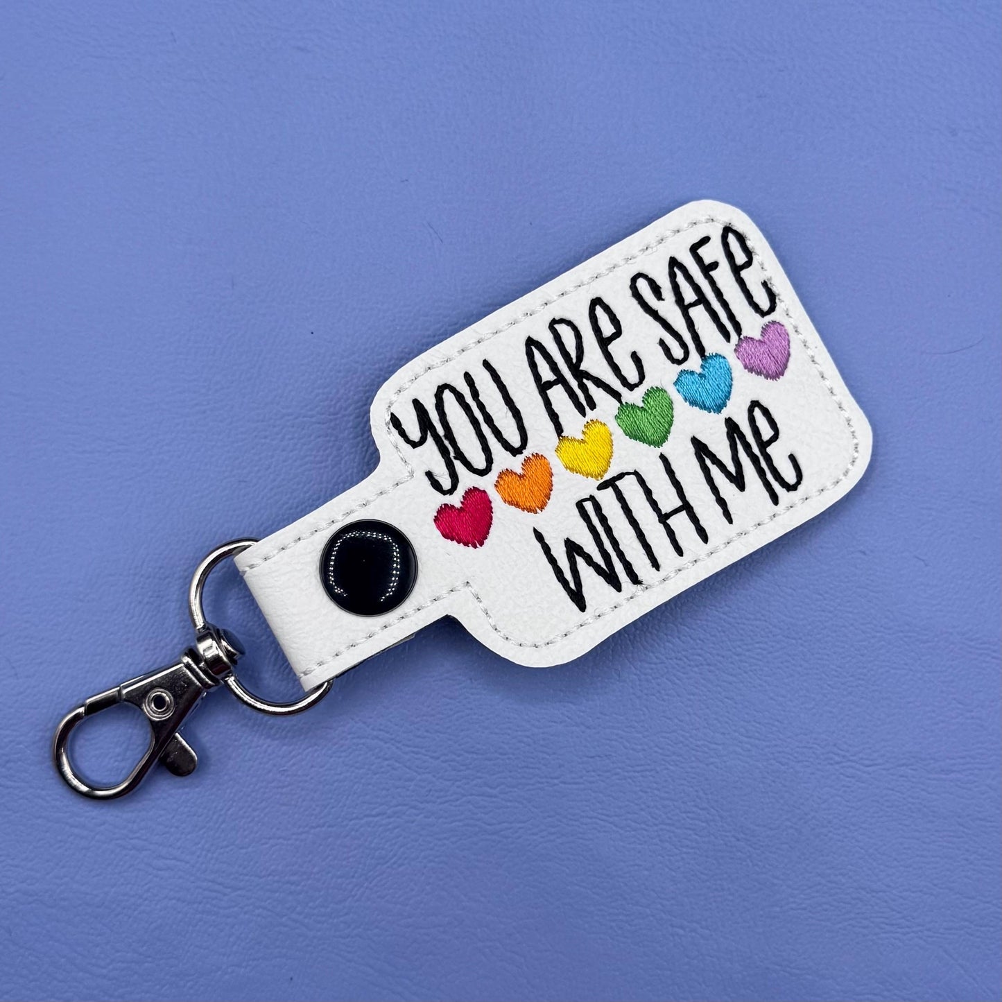 You Are Safe With Me Rainbow Hearts Keychain Tag Lanyard