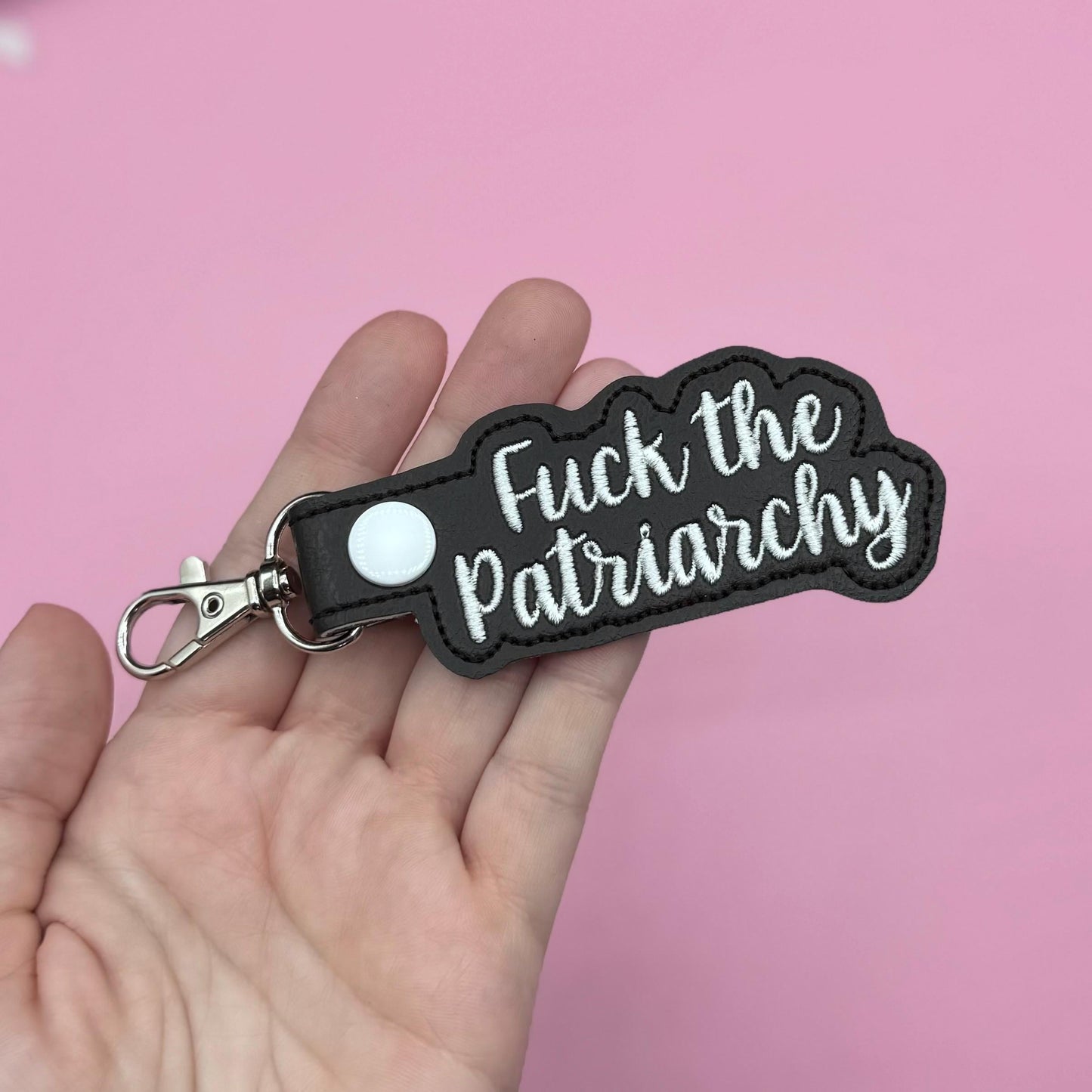 Fuck the Patriarchy Black and White keychain snap tab