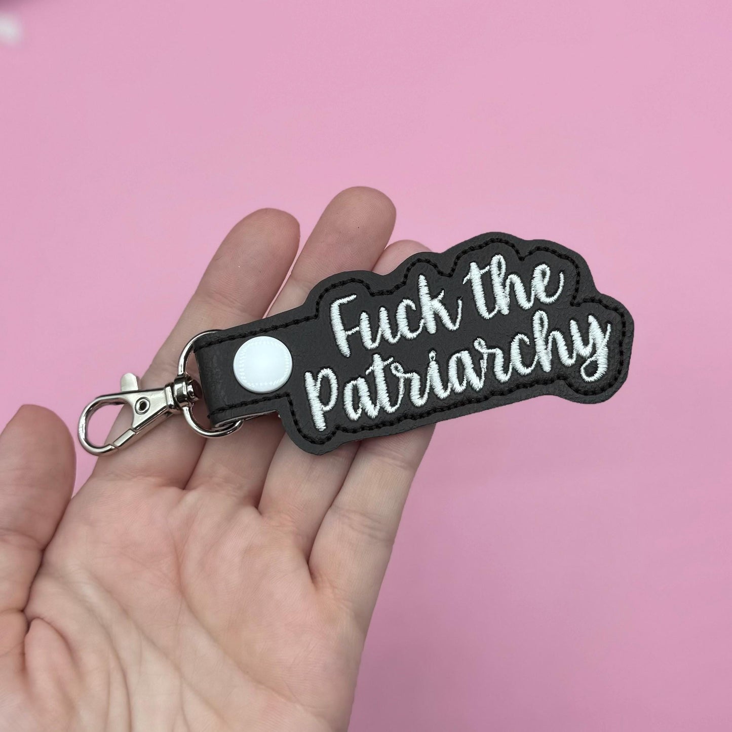 Fuck the Patriarchy Black and White keychain snap tab
