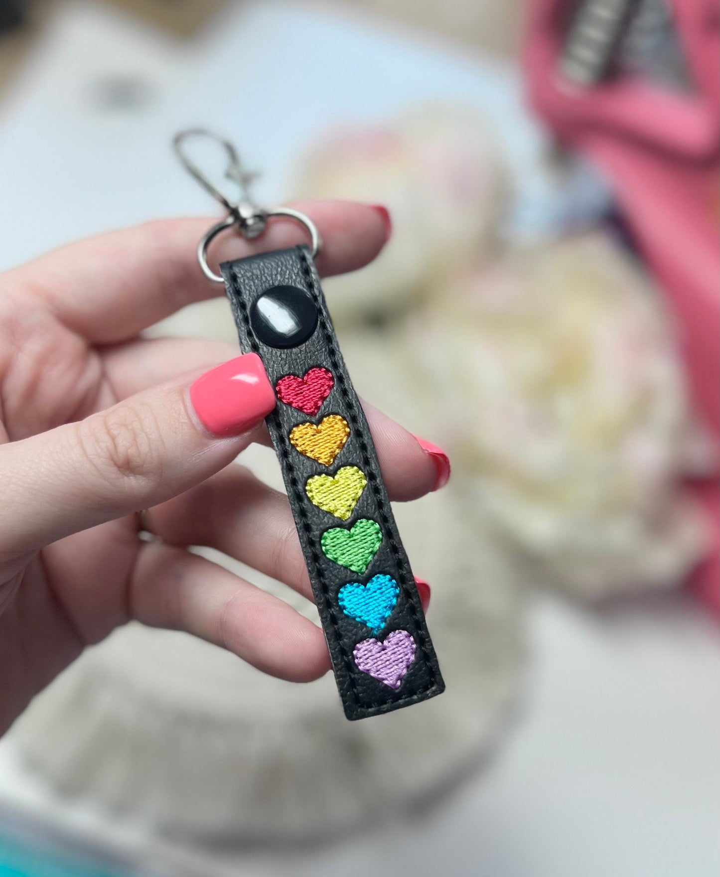 Rainbow Hearts Skinny Snap Tab Keychain Pride 2022