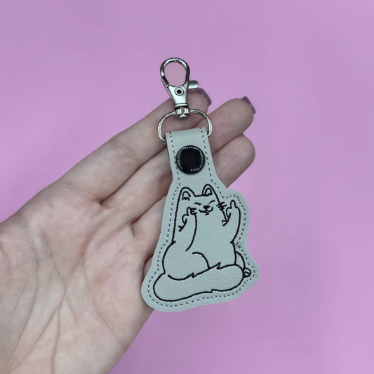 Middle Finger Flipping Off Gray Cat Keychain
