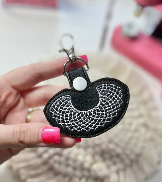 RBG I Dissent White Lace Collar Keychain Snap Tab