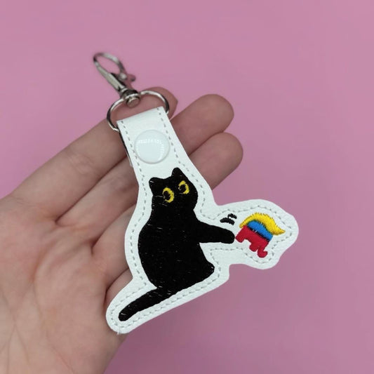 Good Kitty Cat Knocking over an elephant keychain snap tab / lanyard / tag / purse accessories