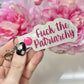 Fuck the Patriarchy Keychain Embroidered WHITE vinyl and Glimmer